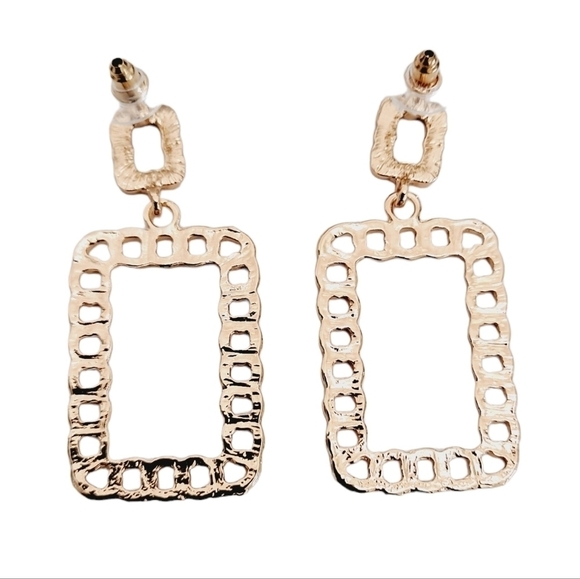 Gold Statement Earrings Metallic chunky chain link‎ square Retro💖2/$30 - Picture 6 of 13